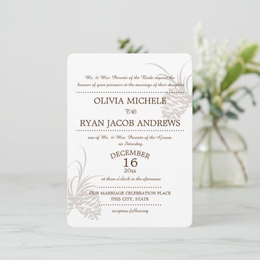 Pine Cone Silhouet Bruiloft Kaart (Staand voorkant)