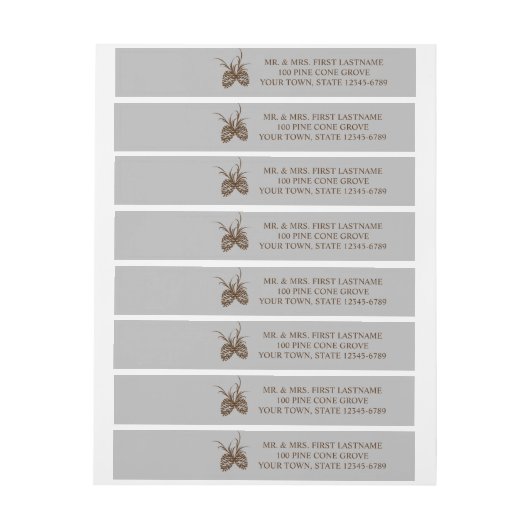 Pine Cone Silhouet Zilver Grijs en Bruin Adres Omwikkelbaar Adreslabel (Vel)