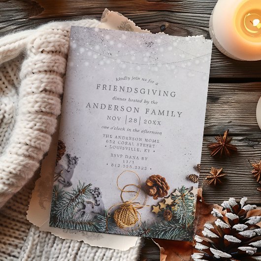 Pine Cone Slingerlichten Rustic Friendsgiving Kaart
