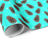 Pine Cone Snowflake Pattern Aqua Wrapping Paper Cadeaupapier (Rol Hoek)