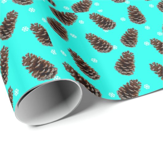 Pine Cone Snowflake Pattern Aqua Wrapping Paper Cadeaupapier (Rol Hoek)