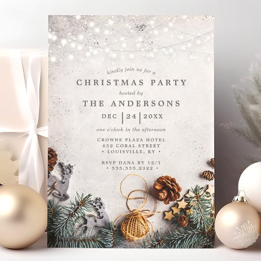 Pine Cone String Lights Rustic Kerstparty Kaart