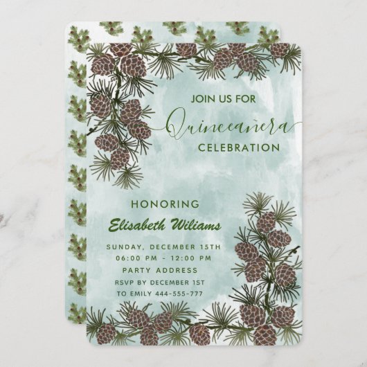 Pine cone tak waterverf Quinceañera Kaart (Voorkant / Achterkant)
