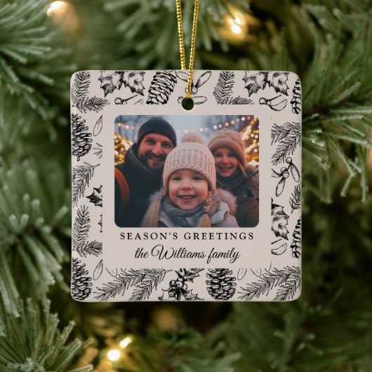 Pine Cone Vakantiefoto Feestelijk Keramisch Ornament (Boom)