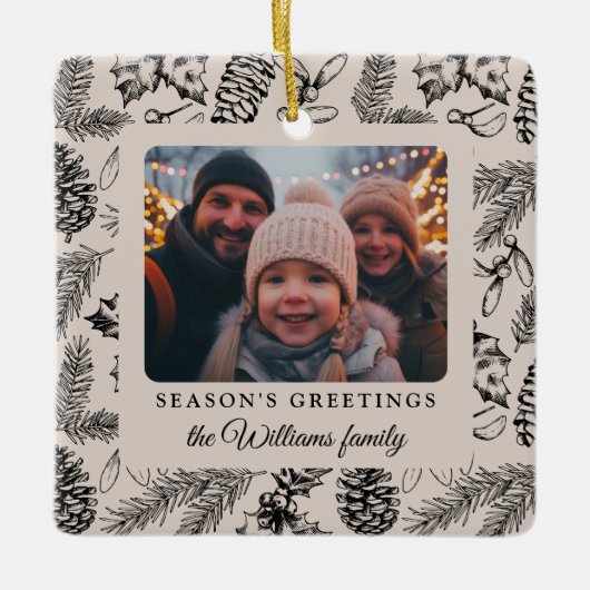 Pine Cone Vakantiefoto Feestelijk Keramisch Ornament (Voorkant)