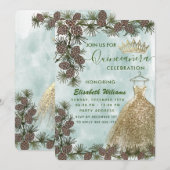 Pine cone waterverf gouden tiara Quinceañera Kaart (Voorkant / Achterkant)