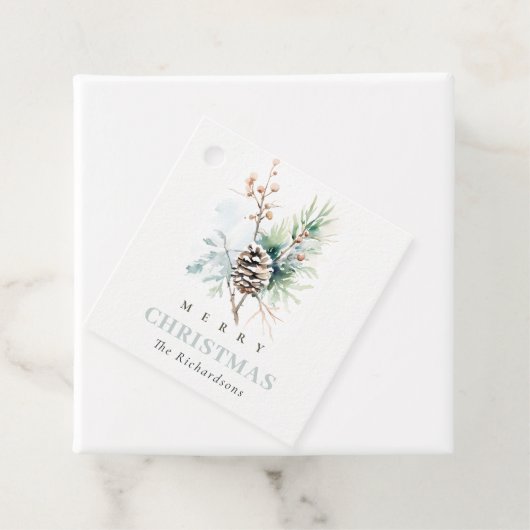 Pine Cone Waterverf Winterbessen Kerst Bedankjes Labels (In situ)