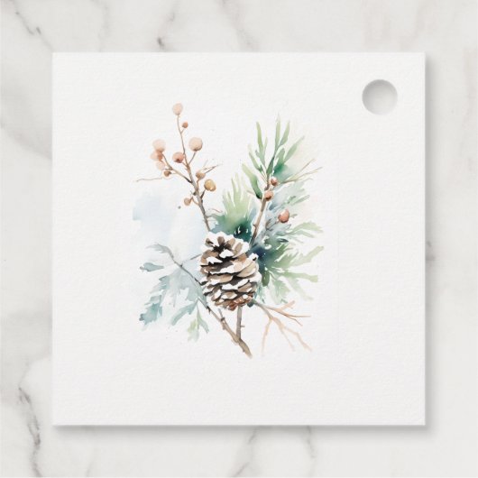 Pine Cone Waterverf Winterbessen Kerst Bedankjes Labels (Achterkant)