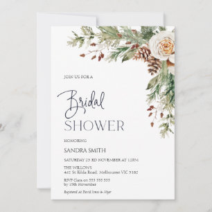 Pine Cone Winter Floral Bridal Shower Kaart