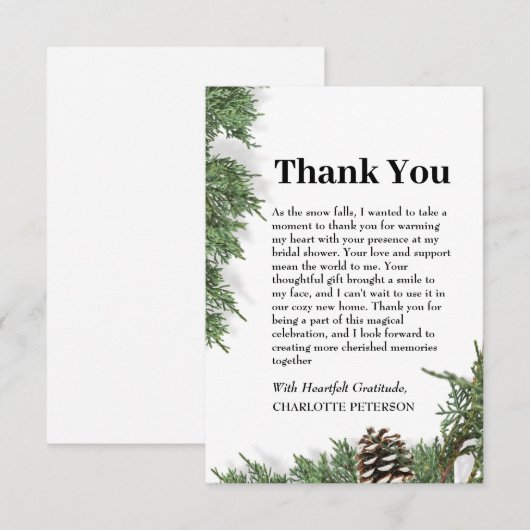 Pine Cone Winter Vrijgezellenfeest Bedankkaart (Voorkant / Achterkant)