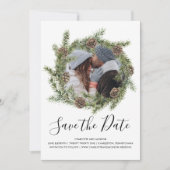 Pine Cone Wreath | De foto bewaart de Datum Save The Date (Voorkant)