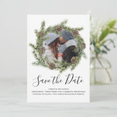Pine Cone Wreath | De foto bewaart de Datum Save The Date (Staand voorkant)