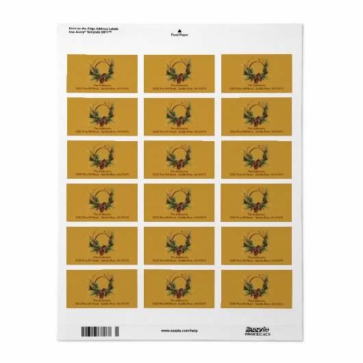 Pine Cone Wreath Return Adres Label (Full Sheet)