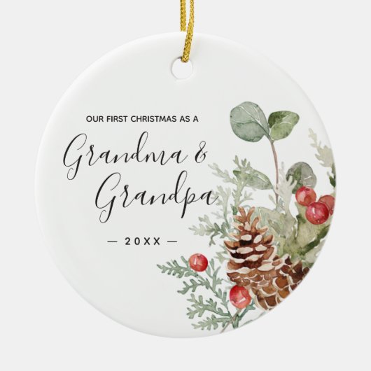 Pine Cone Wreatma Grandpa Eerste Kerstmis Keramisch Ornament (Voorkant)