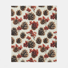 Pine Cones and Red Berries Winter Pattern Fleece Deken
