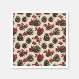 Pine Cones and Red Berries Winter Pattern Servet