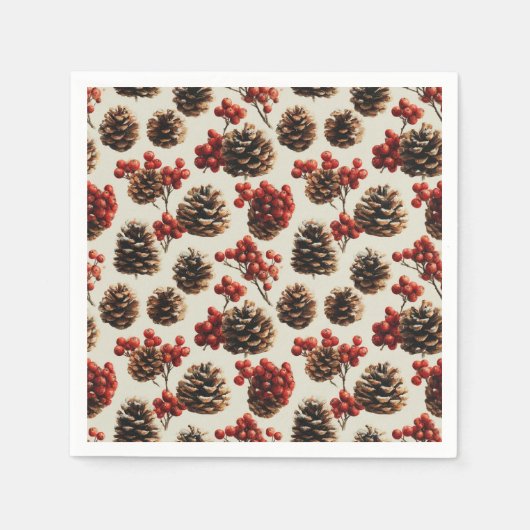 Pine Cones and Red Berries Winter Pattern Servet (Voorkant)