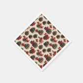 Pine Cones and Red Berries Winter Pattern Servet (Hoek)