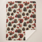 Pine Cones and Red Berries Winter Pattern Sherpa Deken (Voorkant)