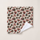 Pine Cones and Red Berries Winter Pattern Towel Bad Handdoek (Wasdoekje)