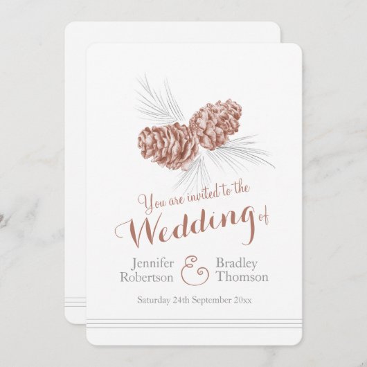 Pine cones art bruine winter bruiloft uitnodiginge kaart (Voorkant / Achterkant)