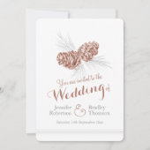 Pine cones art bruine winter bruiloft uitnodiginge kaart (Voorkant)