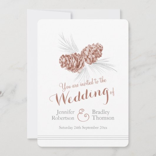 Pine cones art bruine winter bruiloft uitnodiginge kaart (Voorkant)