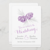 Pine cones art paarse grijze bruiloft uitnodiginge kaart (Voorkant / Achterkant)