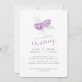 Pine cones art paarse grijze winter bruiloft uitno kaart (Voorkant)