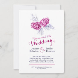 Pine cones art pruim navy winter bruiloft uitnodig kaart