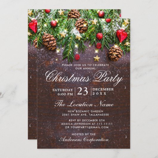 Pine Cones Branch Rustic Corporate Kerstparty Kaart (Voorkant / Achterkant)