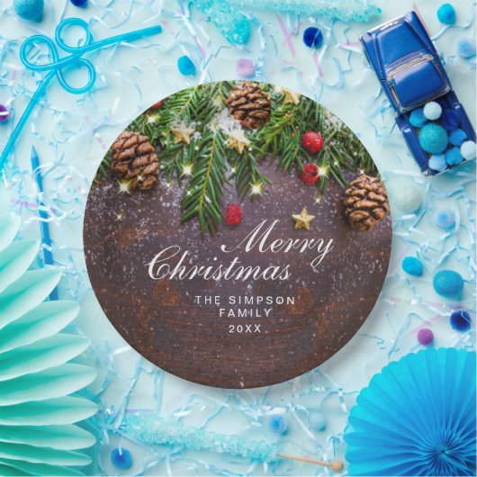 Pine Cones Branch Rustic Holiday Kerstfeest Papieren Bordje (Feest)