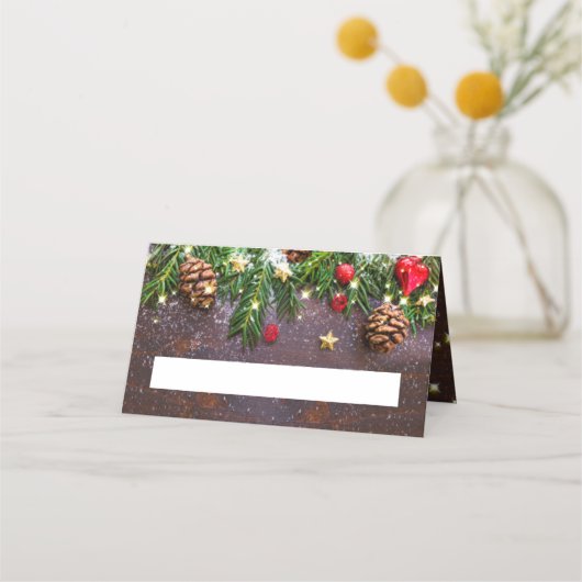 Pine Cones Branch Rustic Holiday Kerstfeest Plaatskaartje (Voorkant)