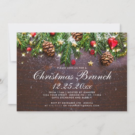 Pine Cones Branch Rustic Holiday Kerstmis Brunch Kaart (Voorkant)
