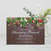 Pine Cones Branch Rustic Holiday Kerstmis Brunch Kaart (Staand voorkant)