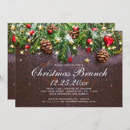 Pine Cones Branch Rustic Holiday Kerstmis Brunch Kaart (Voorkant / Achterkant)