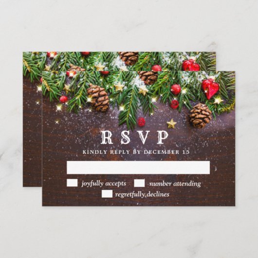 Pine Cones Branch Rustic Holiday RSVP-kaart RSVP Kaartje (Voorkant / Achterkant)