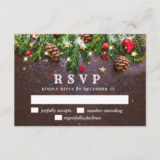 Pine Cones Branch Rustic Holiday RSVP-kaart RSVP Kaartje (Voorkant)