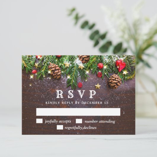 Pine Cones Branch Rustic Holiday RSVP-kaart RSVP Kaartje (Staand voorkant)