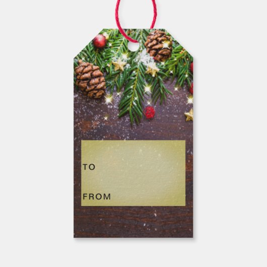 Pine Cones Branch Rustic Kerstfeestdag Cadeaulabel (Achterkant)