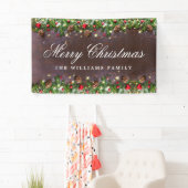 Pine Cones Branch Rustic Wood Kerst Spandoek (Insitu)
