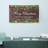 Pine Cones Branch Rustic Wood Kerst Spandoek (Beurs)