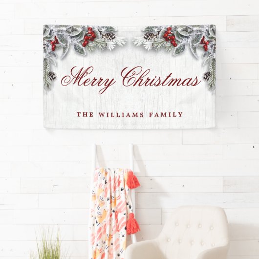 Pine Cones Branch Rustic Wood Kerst Spandoek (Insitu)