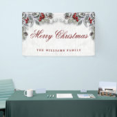Pine Cones Branch Rustic Wood Kerst Spandoek (Beurs)