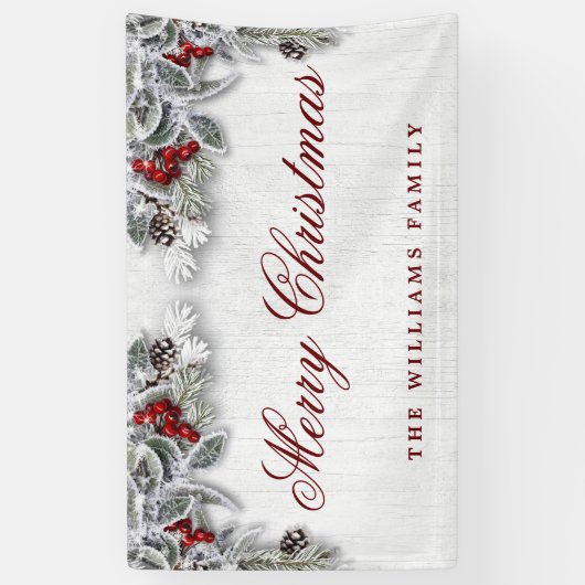 Pine Cones Branch Rustic Wood Kerst Spandoek (Verticaal)