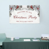 Pine Cones Branch Rustic Wood Kerst Spandoek (Beurs)