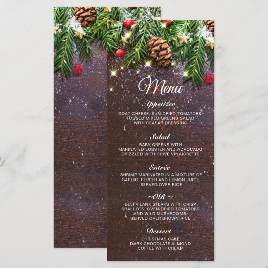 Pine Cones Branch Rustiek Kerstmis Vakantie Diner Menu (Voorkant / Achterkant)