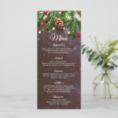 Pine Cones Branch Rustiek Kerstmis Vakantie Diner Menu (Staand voorkant)