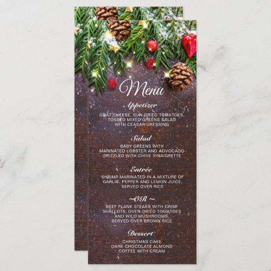 Pine Cones Branch Rustiek Kerstmis Vakantie Diner Menu (Voorkant / Achterkant)
