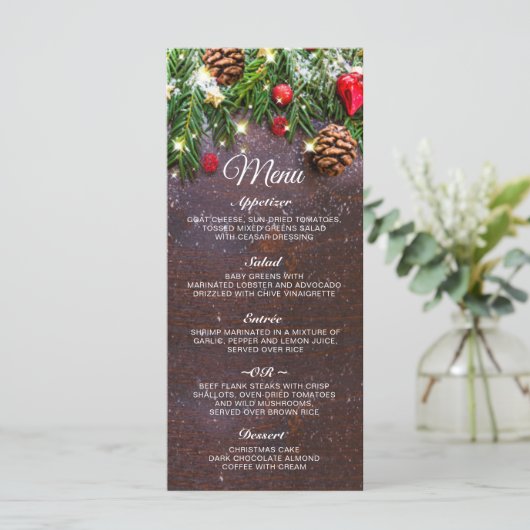 Pine Cones Branch Rustiek Kerstmis Vakantie Diner Menu (Staand voorkant)